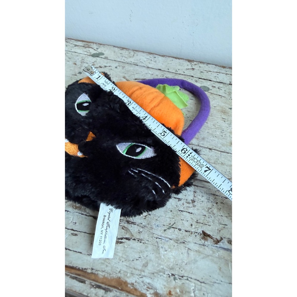 Crystal Temptations Black Cat Pumpkin Plush Halloween Handbag Purple Handle - Picture 6 of 7